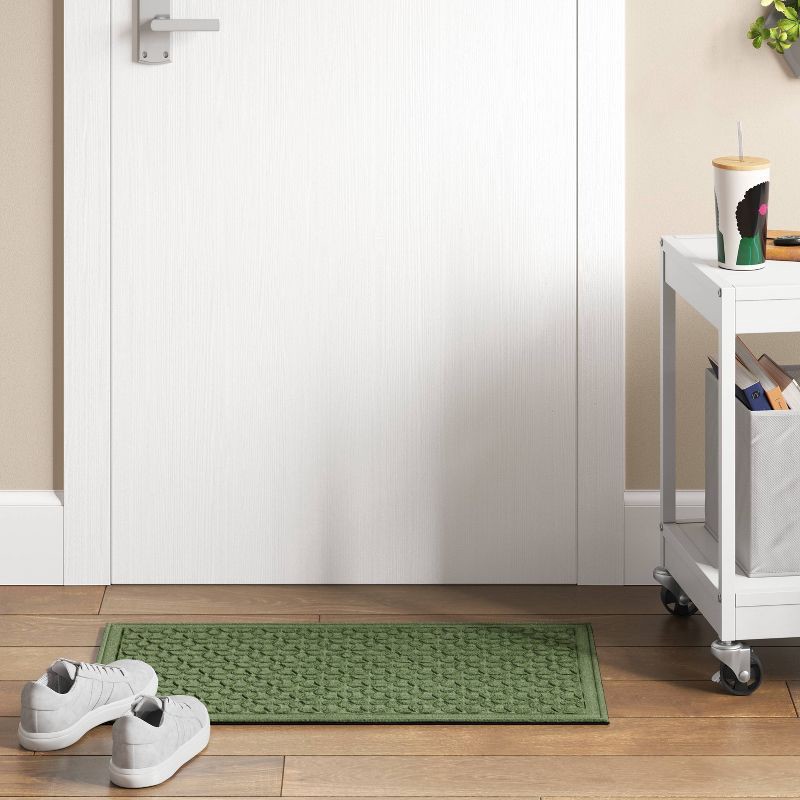 slide 2 of 4, 1'6"x2'6" Absorbing Embossed Floral Doormat Green - Room Essentials™: Outdoor & Indoor Skid-Resistant Door Mat, 1 ct