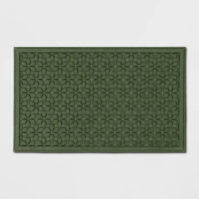 slide 1 of 4, 1'6"x2'6" Absorbing Embossed Floral Doormat Green - Room Essentials™: Outdoor & Indoor Skid-Resistant Door Mat, 1 ct