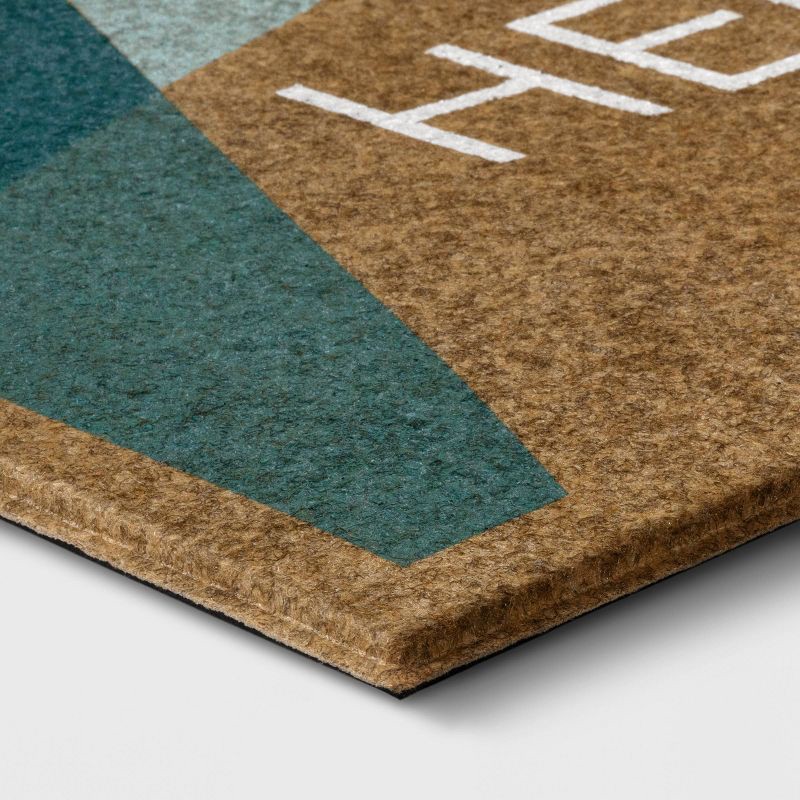 slide 3 of 4, 1'6"x2'6" 'Hello' Bright Block Faux Coir Doormat Beige - Room Essentials™: Outdoor Welcome Mat, High Pile, All-Weather, 1 ct