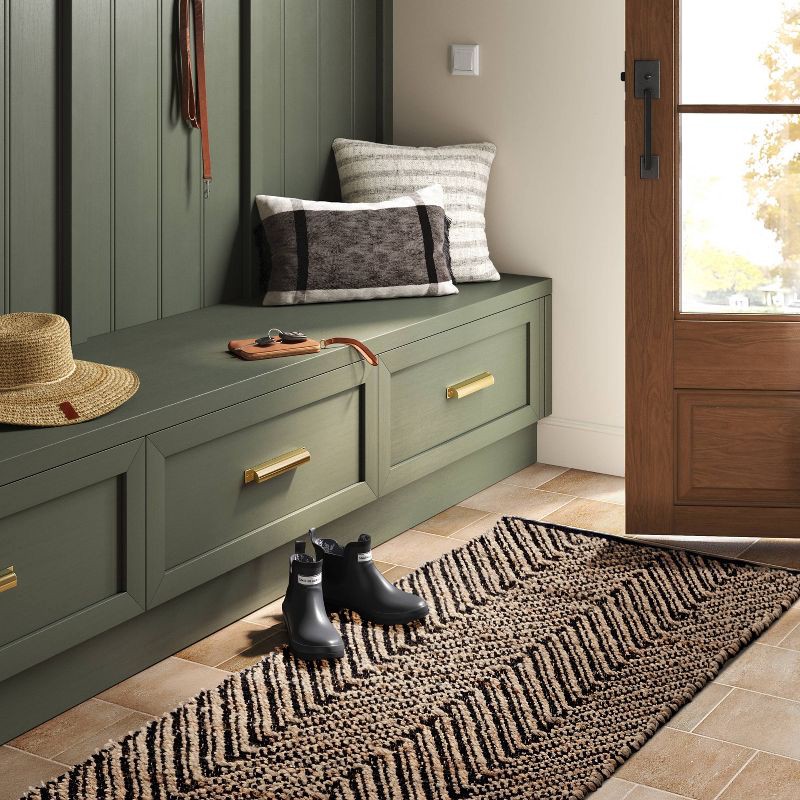 slide 2 of 4, 2'4"x7' Handloom Chevron Runner Rug Black - Threshold™: Jute & Cotton, Indoor, Abstract Pattern, OEKO-TEX Certified, 1 ct