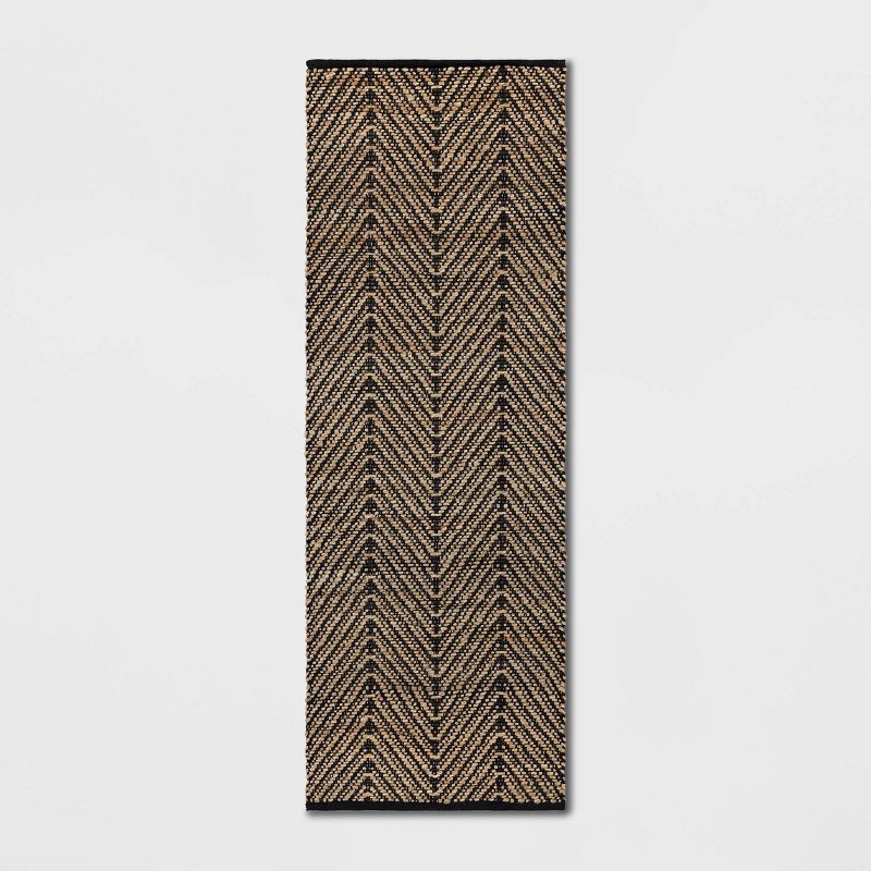 slide 1 of 4, 2'4"x7' Handloom Chevron Runner Rug Black - Threshold™: Jute & Cotton, Indoor, Abstract Pattern, OEKO-TEX Certified, 1 ct