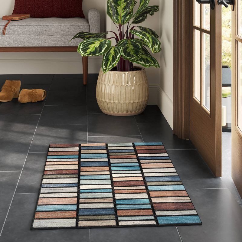 slide 2 of 4, 1'6"x2'6" Recycled Rubber Plank Striped Doormat - Threshold™: Outdoor Welcome Mat, All-Weather, Low Pile, 1 ct