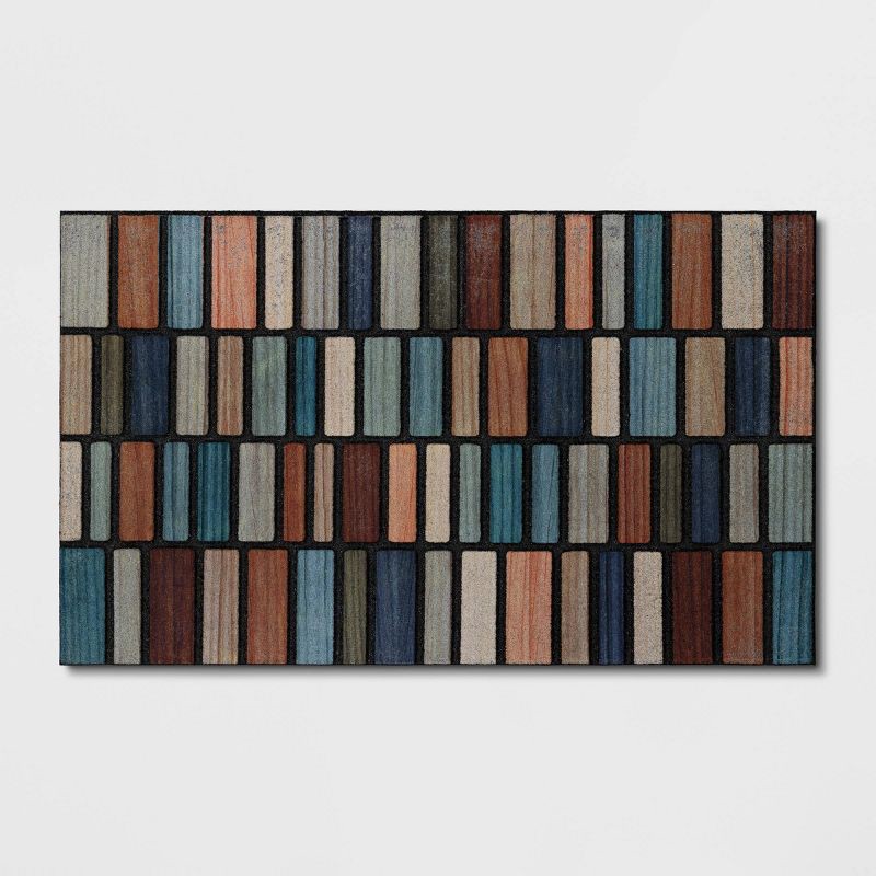 slide 1 of 4, 1'6"x2'6" Recycled Rubber Plank Striped Doormat - Threshold™: Outdoor Welcome Mat, All-Weather, Low Pile, 1 ct