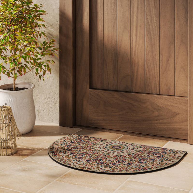 slide 2 of 4, 2'x3' Driftwood Medallion Half Round Doormat Beige - Threshold™: Outdoor Rubber Backed Low Pile Door Mat, 1 ct