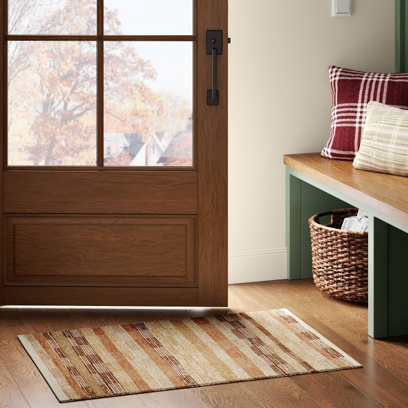 slide 2 of 4, 2'x3' Handwoven Accent Rug Brown - Threshold™: Rectangle, Low Pile, Indoor, Cotton & Jute, Entryway Rug, 1 ct