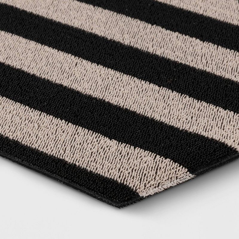 slide 3 of 4, 1'6"x2'6" Striped Micro Poly Loop Floormat Black/White - Room Essentials™: Indoor Kitchen & Bathroom Floor Mat, 1 ct