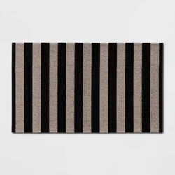 1'6"x2'6" Striped Micro Poly Loop Floormat Black/White - Room Essentials™: Indoor Kitchen & Bathroom Floor Mat