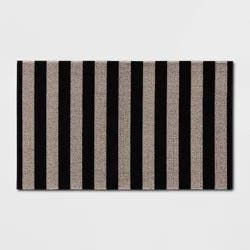 1'6"x2'6" Striped Micro Poly Loop Floormat Black/White - Room Essentials™: Indoor Kitchen & Bathroom Floor Mat