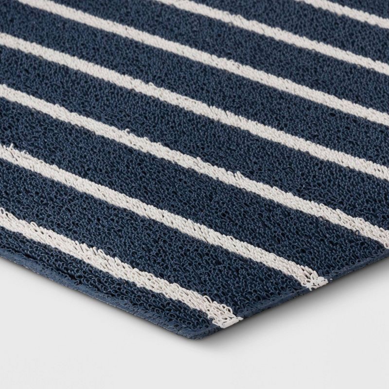 slide 3 of 4, 1'6"x2'6" Nautical Striped Micro Poly Loop Floormat White/Navy Blue - Room Essentials™: Indoor Kitchen & Bathroom Mat, 1 ct