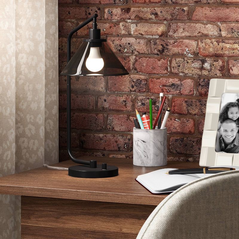 slide 3 of 4, Smoked Glass Table Lamp Black - Threshold™, 1 ct