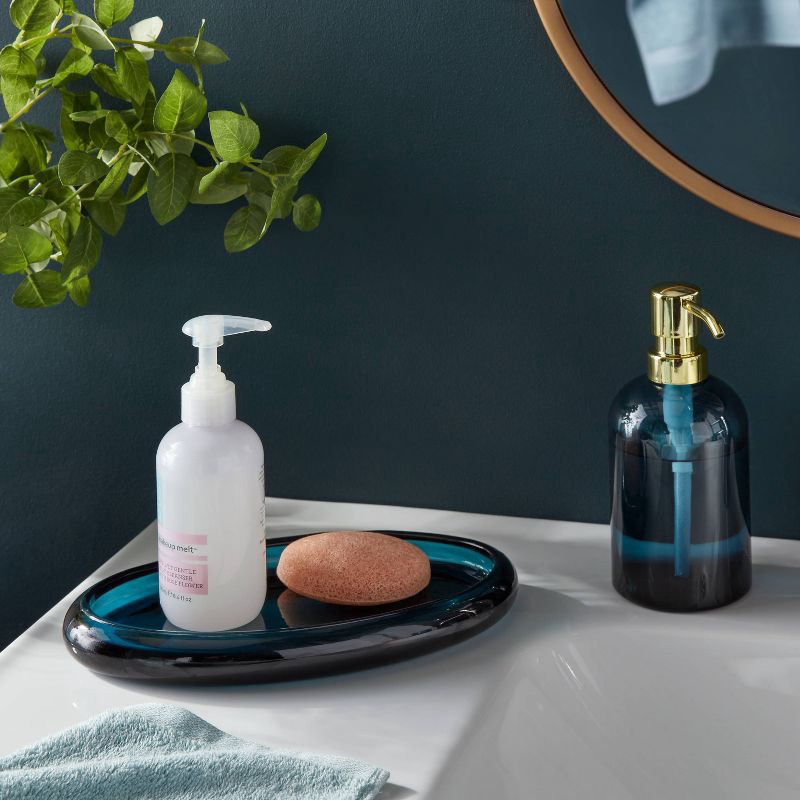 slide 2 of 5, Colored Glass Bath Tray Blue - Threshold™, 1 ct