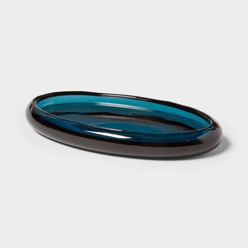 slide 3 of 5, Colored Glass Bath Tray Blue - Threshold™, 1 ct