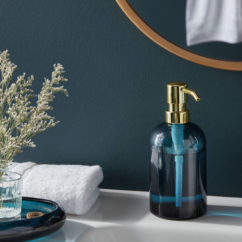 slide 2 of 4, Colored Glass Soap Pump Blue - Threshold™, 1 ct