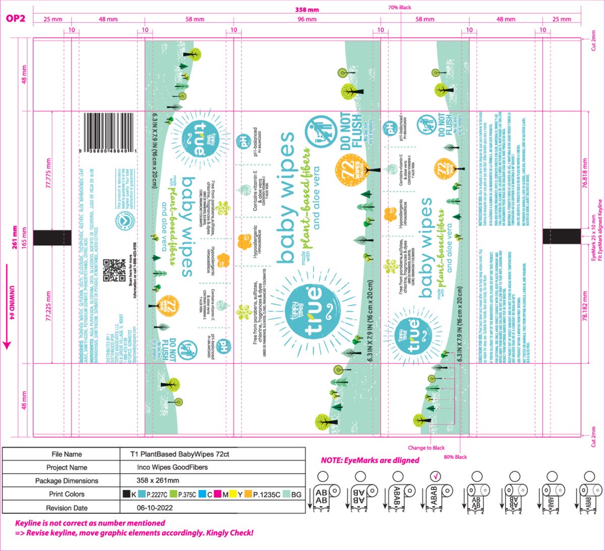 slide 4 of 14, Tippy Toes True Baby Wipes 72 ea, 72 ct