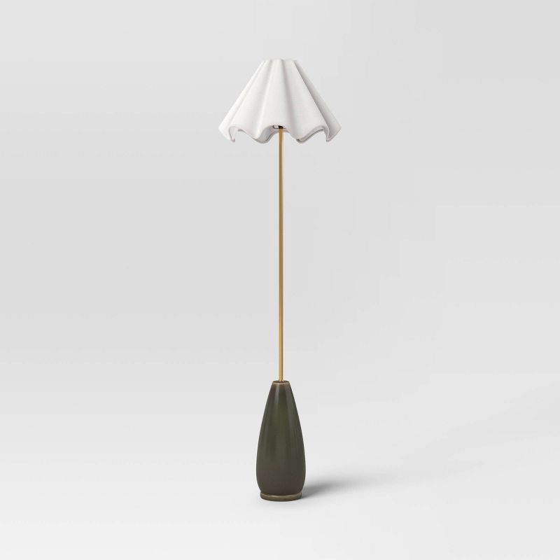 slide 2 of 4, Wavy Shade Collection with Ceramic Base Floor Lamp Green - Threshold™, 1 ct