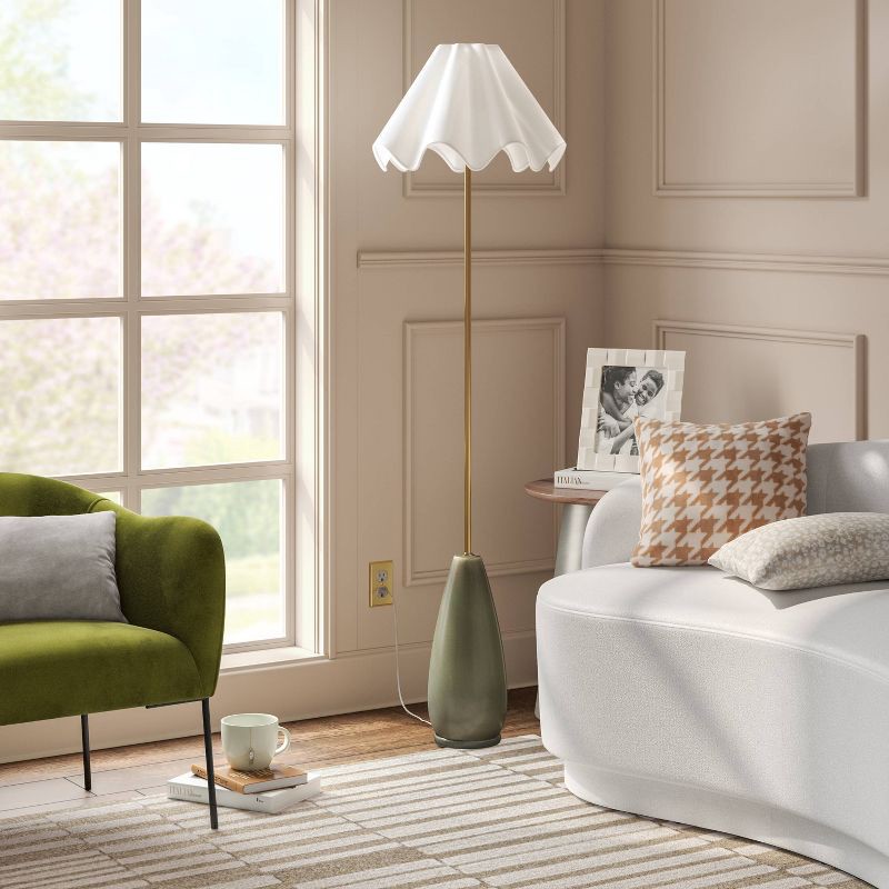 slide 3 of 4, Wavy Shade Collection with Ceramic Base Floor Lamp Green - Threshold™, 1 ct