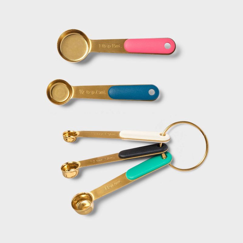 slide 1 of 3, 5pc Metal Measuring Spoon Set Gold - Tabitha Brown for Target: Stainless Steel, Dishwasher-Safe, Kitchen Collection, 5 ct
