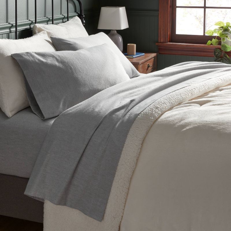 slide 2 of 4, Queen Christmas Ultra Soft Flannel Sheet Set Eco Melange Gray - Threshold™, 1 ct