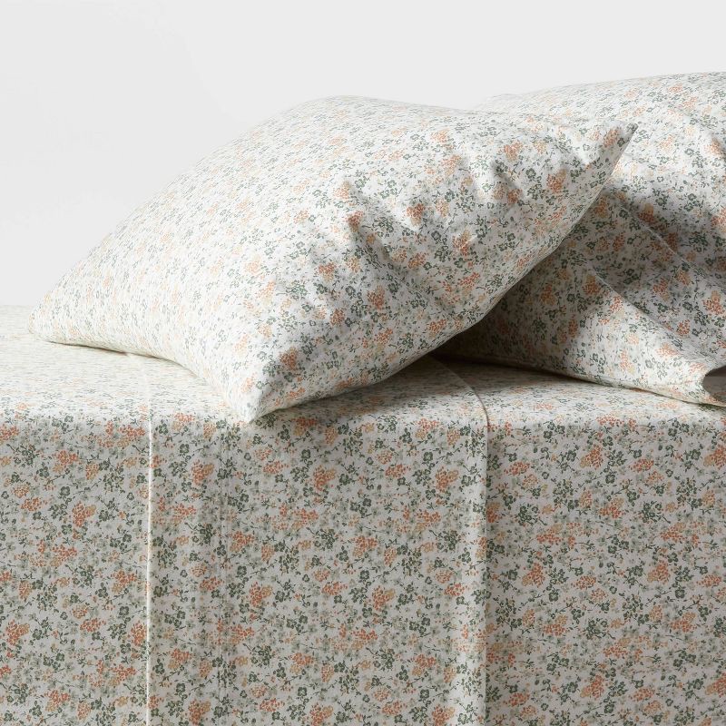slide 1 of 3, King Ultra Soft Everyday Flannel Sheet Set Ivory Floral - Threshold™, 1 ct