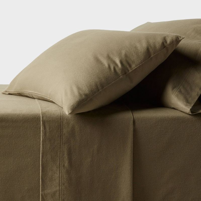 slide 1 of 4, Queen Ultra Soft Flannel Sheet Set Green - Threshold™ - Threshold™, 1 ct