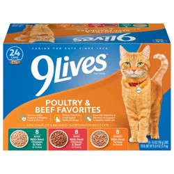 9Lives Poultry & Beef Favorites Wet Cat Food Variety Pack, 5.5 oz Cans (Pack of 24)