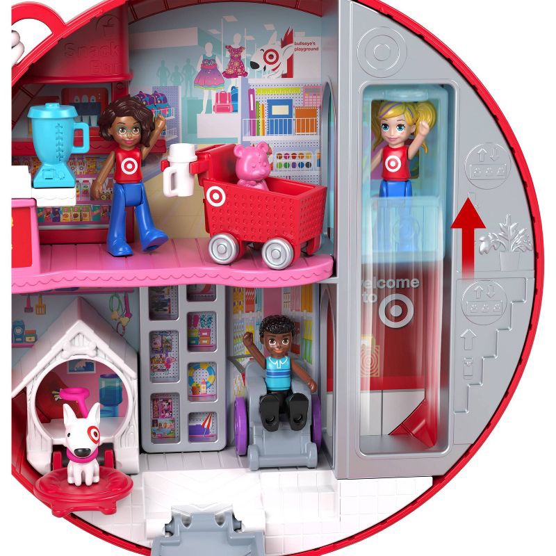 slide 3 of 6, Polly Pocket Target Bullseye Adventure: Doll Playset, 16 Pieces, Plastic, No Battery Required, Ages 4+, 16 ct