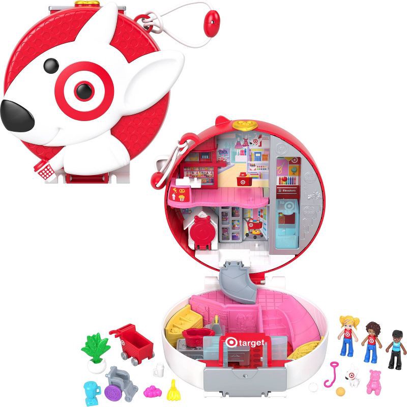 slide 1 of 6, Polly Pocket Target Bullseye Adventure: Doll Playset, 16 Pieces, Plastic, No Battery Required, Ages 4+, 16 ct