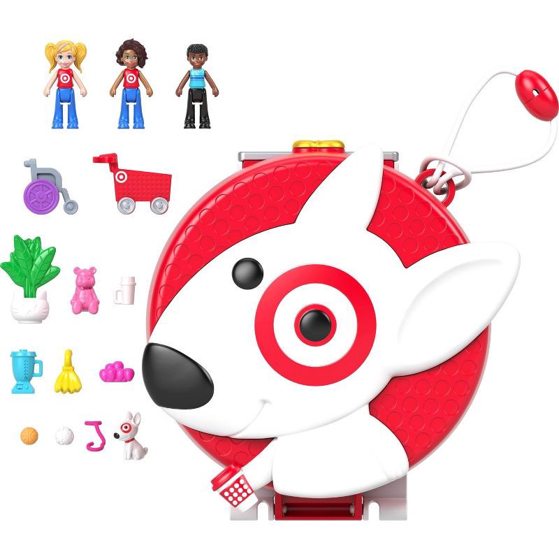 slide 5 of 6, Polly Pocket Target Bullseye Adventure: Doll Playset, 16 Pieces, Plastic, No Battery Required, Ages 4+, 16 ct