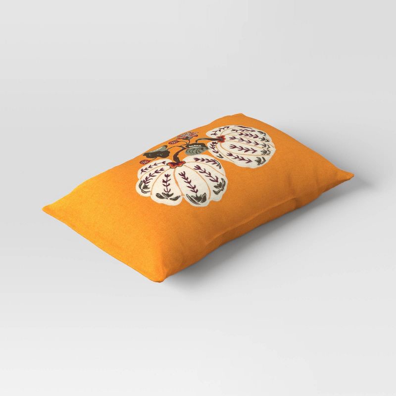 slide 3 of 4, Lumbar Pumpkin Pillow Throw Pillow Gold - Threshold™, 1 ct