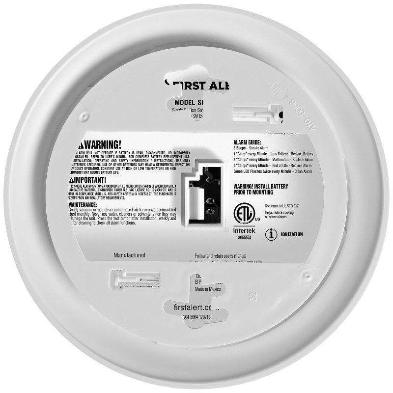 slide 4 of 8, First Alert Alarm Smoke DC SMI100 Clam 2pk Tray: 9-Volt Battery, White, Smoke & Fire Detector, 10-Year Warranty, 2 ct