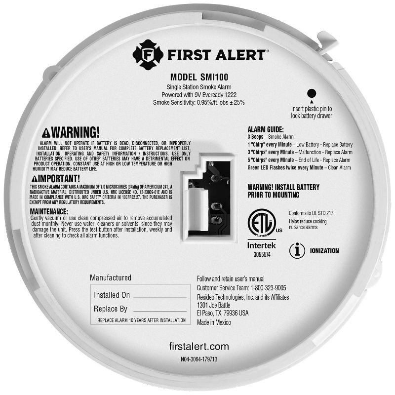 slide 5 of 8, First Alert Alarm Smoke DC SMI100 Clam 2pk Tray: 9-Volt Battery, White, Smoke & Fire Detector, 10-Year Warranty, 2 ct