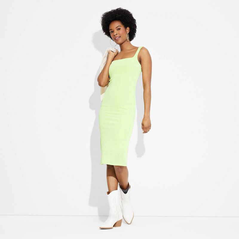 slide 1 of 3, Women's Square Neck Midi Dress - Wild Fable™ Vibrant Green XXS, 1 ct