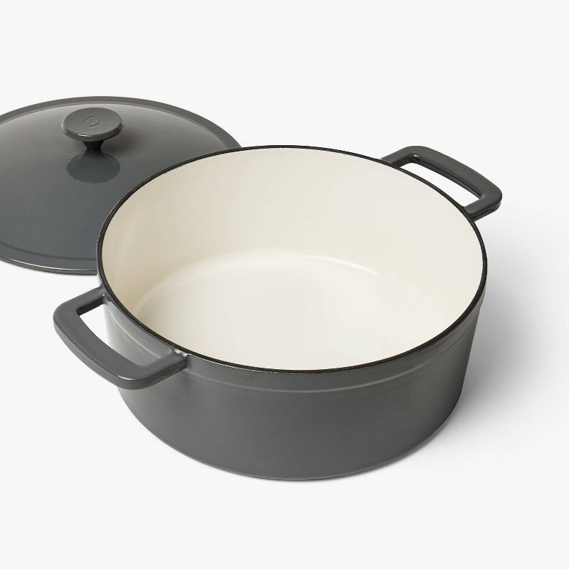 slide 3 of 8, 5.5qt Enamel Dutch Oven Stock Pot Gray Eclipse - Figmint™: Cast Iron Lid, Even-Heating, Induction Compatible, 5.5 qt