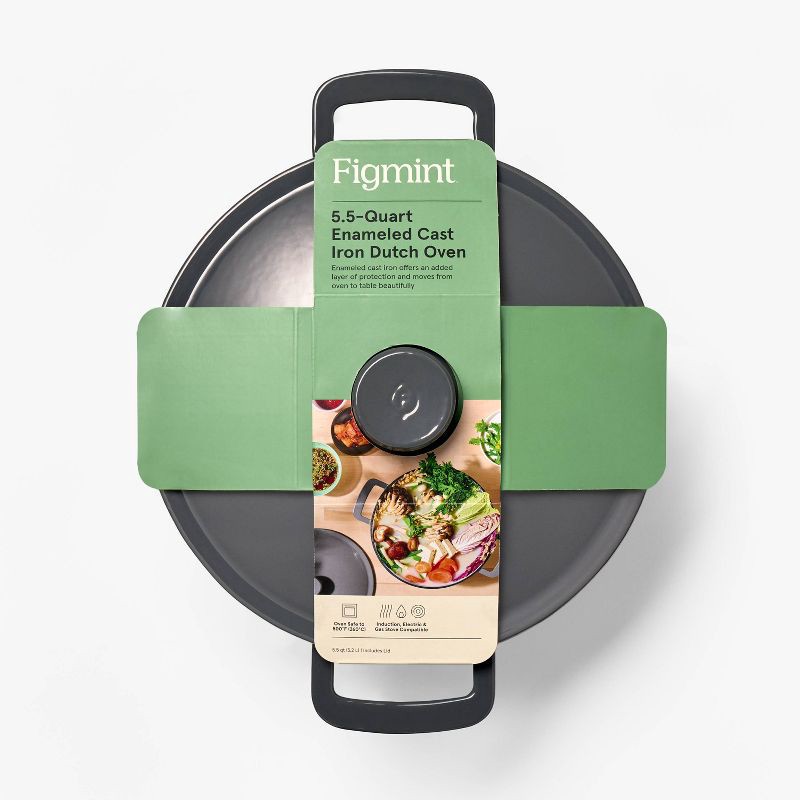 slide 6 of 8, 5.5qt Enamel Dutch Oven Stock Pot Gray Eclipse - Figmint™: Cast Iron Lid, Even-Heating, Induction Compatible, 5.5 qt