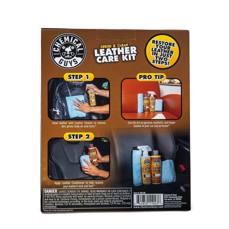 slide 3 of 4, Chemical Guys Kit (4 Piece) Leather Kit: Automotive Leather Cleaner & Conditioner, Unscented, Liquid, 12 oz, 4 ct; 12 oz