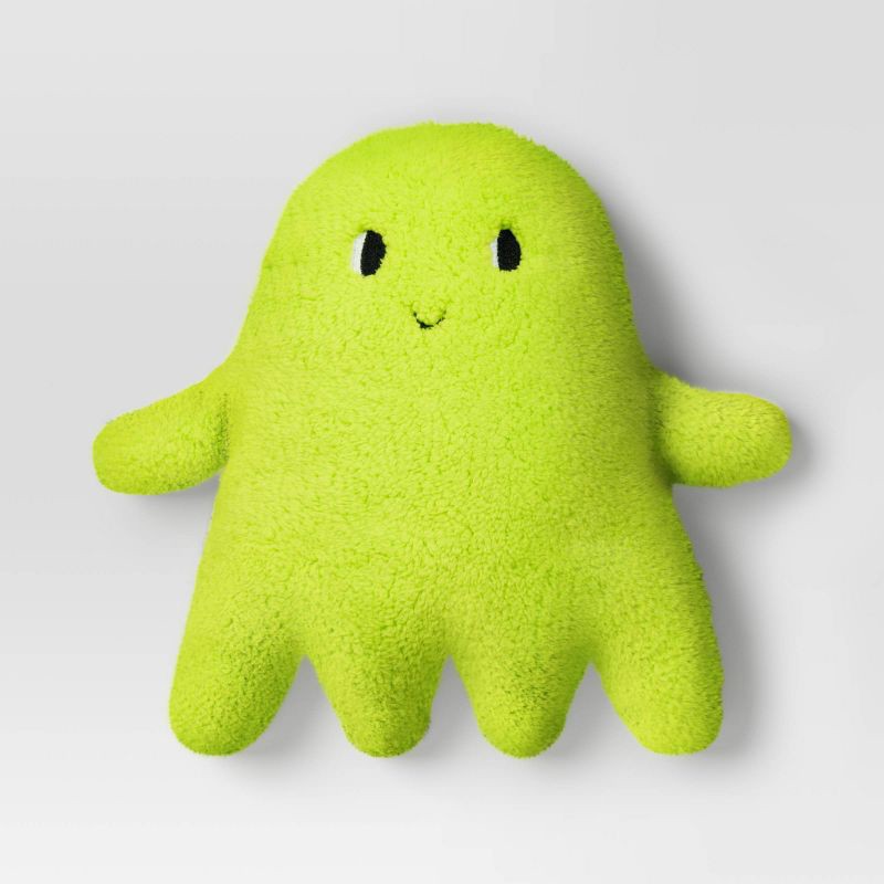 slide 1 of 4, Ghost Shaped Faux Shearling Halloween Throw Pillow Green - Hyde and EEK! Boutique™: Indoor Novelty Cushion, Polyester Fill, 1 ct