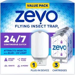 Zevo Flying Insect Indoor Light Fly Trap Starter Kit, Catches House Flies, Fruit Flies, Gnats and More - 1 Trap + 3 Refills