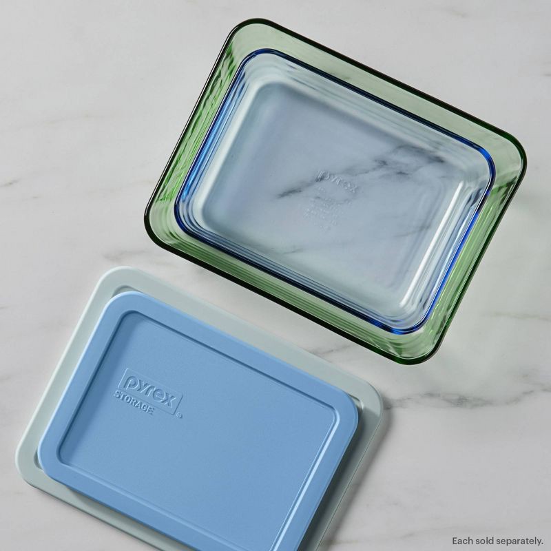 slide 3 of 7, Pyrex® Simply Store® Tint 4pc Lidded Rectangle Storage Set Green: Glass Baking Dish, Microwave-Safe, 24 Volume Capacity, 4 ct