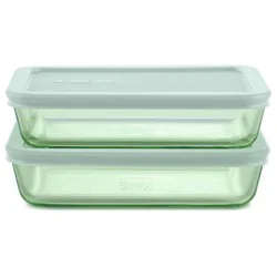 Pyrex® Simply Store® Tint 4pc Lidded Rectangle Storage Set Green: Glass Baking Dish, Microwave-Safe, 24 Volume Capacity