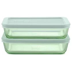 Pyrex® Simply Store® Tint 4pc Lidded Rectangle Storage Set Green: Glass Baking Dish, Microwave-Safe, 24 Volume Capacity