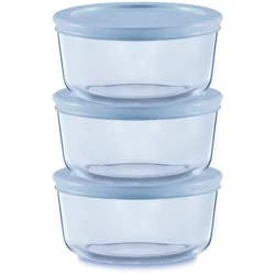 Pyrex® Simply Store® Tinted 6pc Lidded Round Storage Set Blue: Glass Bowls with Lids, Microwave-Safe, 16 Volume Capacity