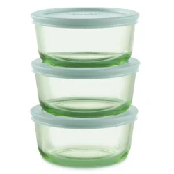 Pyrex® Simply Store® Tint 6pc Lidded Round Storage Set Green: Tinted Glass Bowls with Lids, Microwave-Safe, 16 Cup Capacity