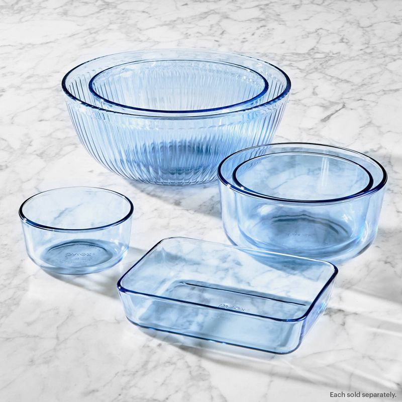 slide 6 of 7, Pyrex® Simply Store® Tint 4pc Lidded Rectangle Storage Set Blue: Glass Baking Dishes, Microwave-Safe, 24 Volume Capacity, 4 ct