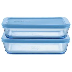 Pyrex® Simply Store® Tint 4pc Lidded Rectangle Storage Set Blue: Glass Baking Dishes, Microwave-Safe, 24 Volume Capacity