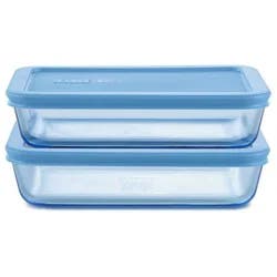 Pyrex® Simply Store® Tint 4pc Lidded Rectangle Storage Set Blue: Glass Baking Dishes, Microwave-Safe, 24 Volume Capacity
