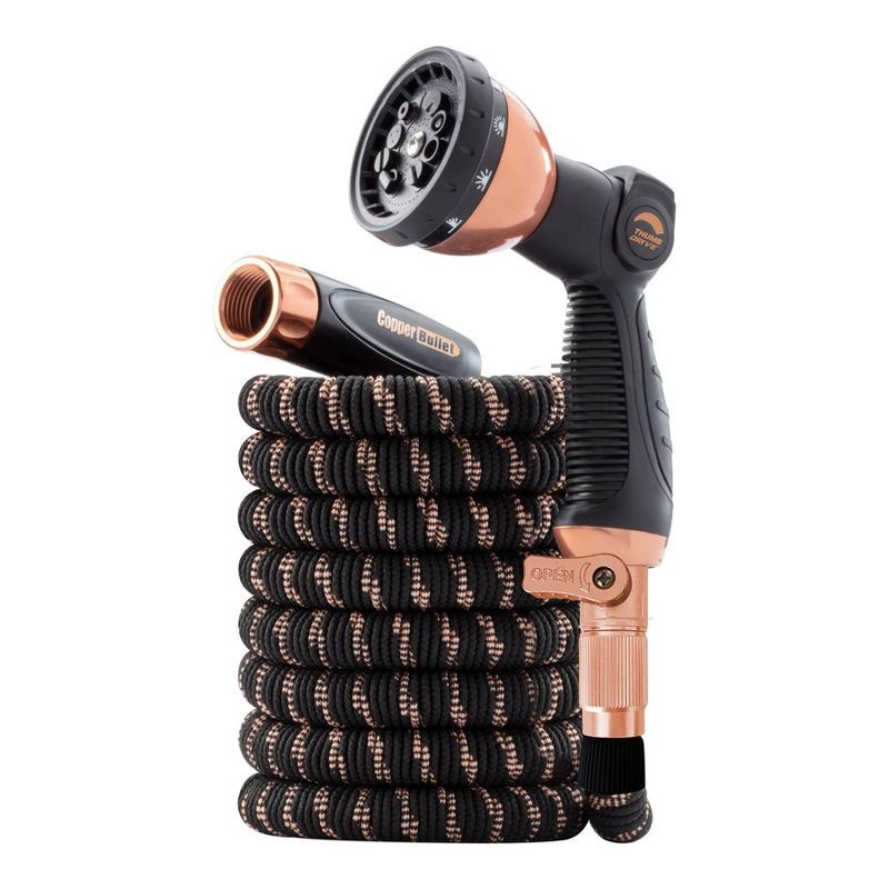slide 1 of 4, As Seen on TV 50' Pocket Hose Copper Bullet Thumb Spray Nozzle Black Expandable Hose, 1 ct