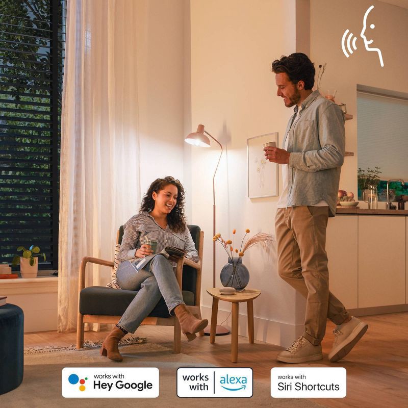 slide 8 of 9, Philips Smart Wi-Fi 60W Multi-Colored LED Light Bulb A19 1P: E26 Base, Voice Control, Dimmable, Compatible with Alexa, Google, Siri, 1 ct