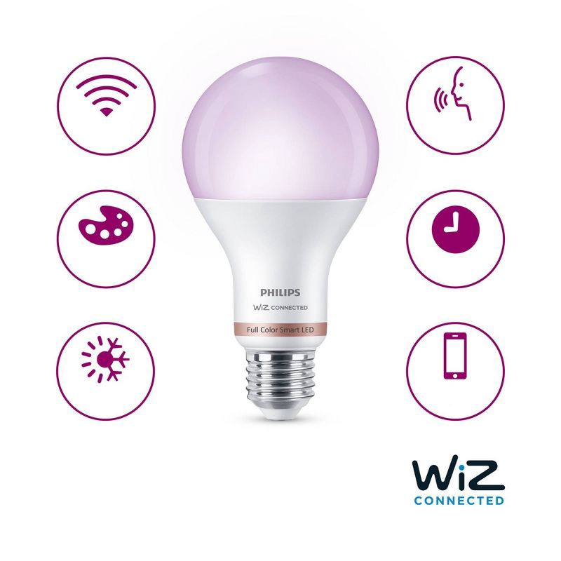 slide 4 of 9, Philips Smart Wi-Fi 100W Multi-Colored LED Light Bulb A21 1P: E26 Base, Voice Control, Dimmable, Compatible with Alexa, Google, Siri, 1 ct