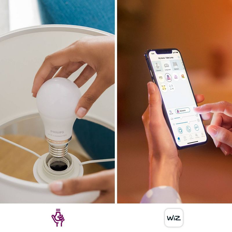 slide 5 of 9, Philips Smart Wi-Fi 100W Multi-Colored LED Light Bulb A21 1P: E26 Base, Voice Control, Dimmable, Compatible with Alexa, Google, Siri, 1 ct