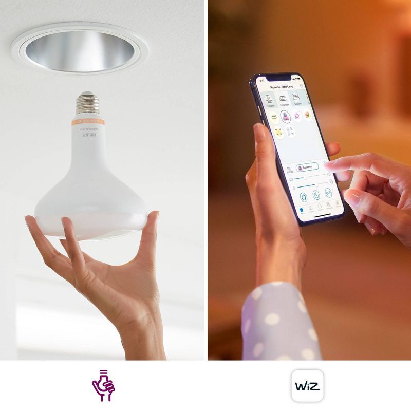 slide 5 of 9, Philips Smart 65W Color BR30 1P: Multicolored LED, Dimmable, Voice Control, Energy Star, 22.8-Year Life, E26 Base, 1 ct